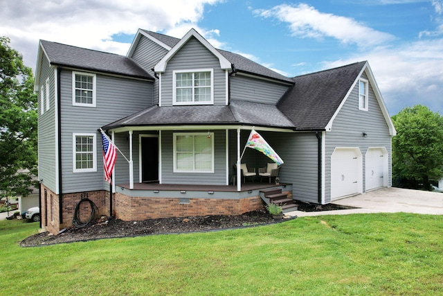 400 Ivy Way NW, Cleveland, TN 37312 - traditional-style home with covered porch, concrete driveway, a front lawn, and a shingled roof
