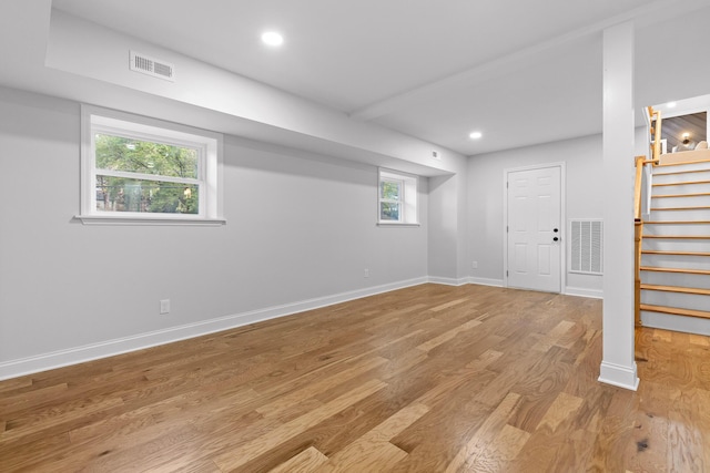 3235 Haywood Ave, Chattanooga, TN 37415 - below grade area featuring stairs, baseboards, visible vents, and wood finished floors