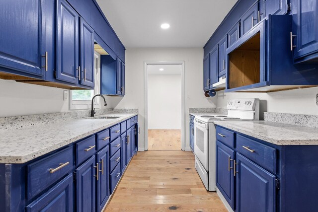 3000 Mary Walker Pl, Chattanooga, TN 37411 - kitchen featuring electric stove, a sink, blue cabinets, and recessed lighting