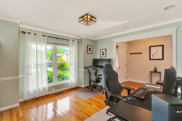 802 Creek Overlook Rd, Chattanooga, TN 37415 - home office featuring baseboards, wood-type flooring, and ornamental molding