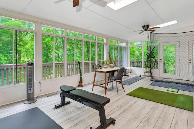 802 Creek Overlook Rd, Chattanooga, TN 37415 - sunroom featuring a deck, wood finished floors, and a skylight