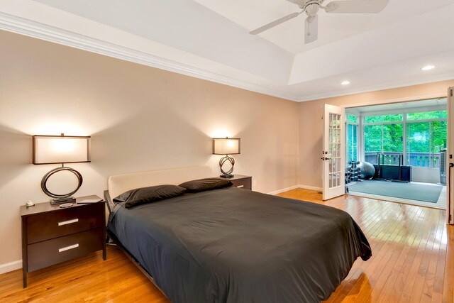 802 Creek Overlook Rd, Chattanooga, TN 37415 - bedroom with french doors, crown molding, light wood-style flooring, baseboards, and access to outside