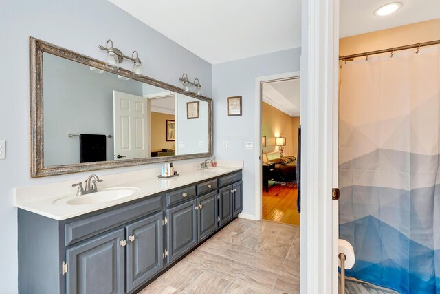 802 Creek Overlook Rd, Chattanooga, TN 37415 - ensuite bathroom with double vanity, marble finish flooring, and a shower with shower curtain