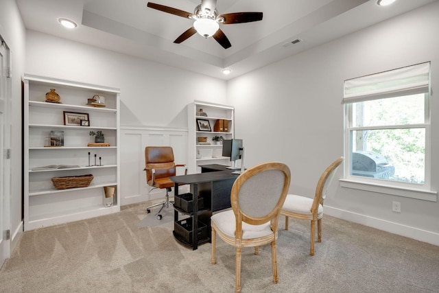 68 Rock Bridge Dr, Ringgold, GA 30736 - home office with a ceiling fan, light colored carpet, and recessed lighting