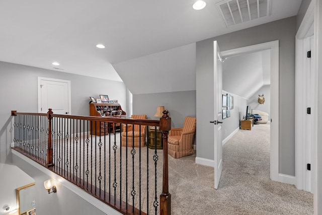 7258 Grey Hawk Trl, Signal Mountain, TN 37377 - hall featuring carpet floors, vaulted ceiling, recessed lighting, and baseboards