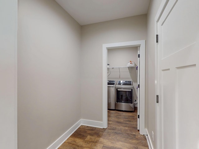 1105 18th St NW, Cleveland, TN 37311 - hall featuring separate washer and dryer, dark wood-type flooring, and baseboards