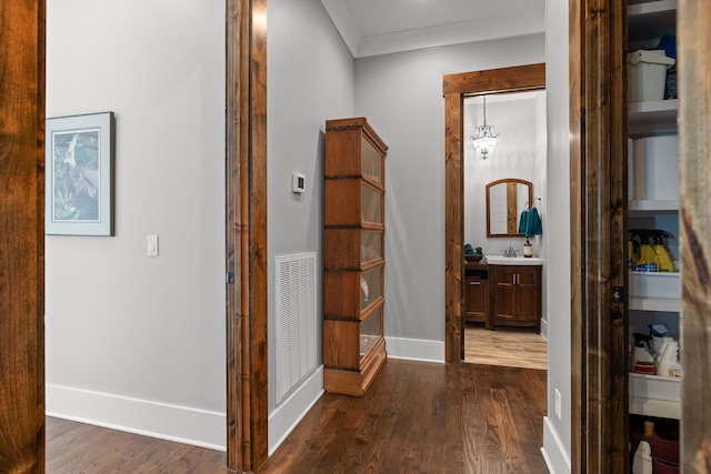 6835 Jasper Highlands Blvd, Jasper, TN 37347 - hallway with baseboards, dark wood finished floors, and a sink
