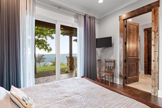 6835 Jasper Highlands Blvd, Jasper, TN 37347 - bedroom featuring access to exterior, wood finished floors, recessed lighting, and baseboards