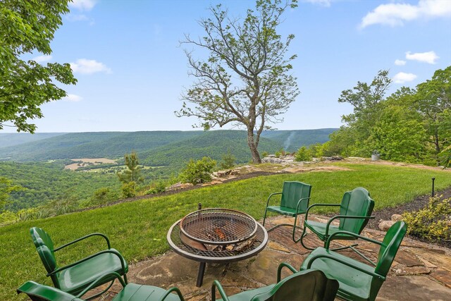 6835 Jasper Highlands Blvd, Jasper, TN 37347 - view of grassy yard with a fire pit and a mountain view