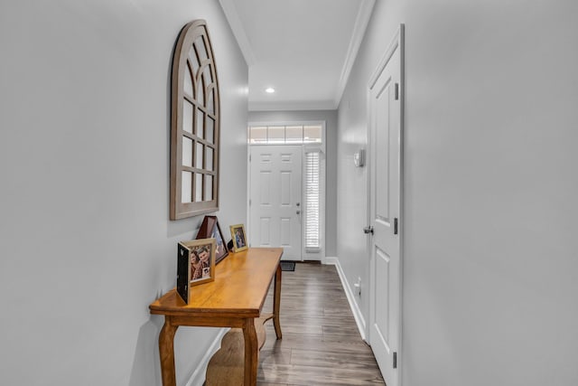7861 Laurelton Dr, Chattanooga, TN 37421 - entryway with ornamental molding, wood finished floors, baseboards, and recessed lighting