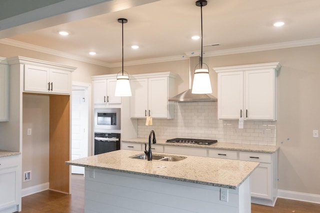 8880 Knolling Loop Unit 35, Ooltewah, TN 37363 - kitchen with a sink, stainless steel gas stovetop, wall chimney exhaust hood, white cabinetry, and backsplash