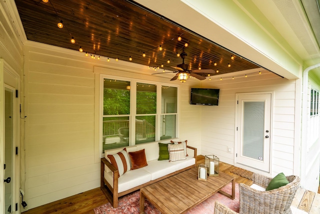 view of patio / terrace with a ceiling fan and outdoor lounge area