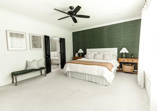 9405 Peppy Branch Trl, Apison, TN 37302 - carpeted bedroom featuring crown molding, a ceiling fan, and baseboards