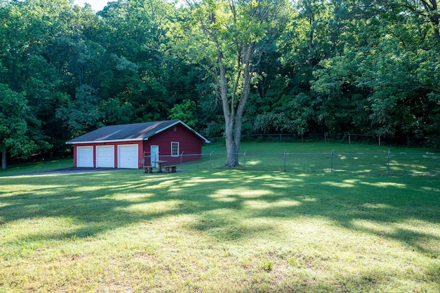 1106 Browns Ferry Rd, Chattanooga, TN 37419 - view of yard featuring a detached garage, an outdoor structure, and a wooded view