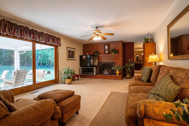 1106 Browns Ferry Rd, Chattanooga, TN 37419 - living area with a ceiling fan, carpet floors, and a fireplace