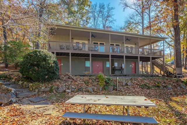 1616 Crappie Cir, Soddy Daisy, TN 37379 - rear view of property with a ceiling fan, stairway, and a deck