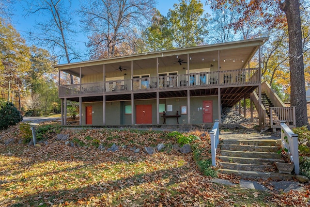1616 Crappie Cir, Soddy Daisy, TN 37379 - back of house with stairway, ceiling fan, and a deck