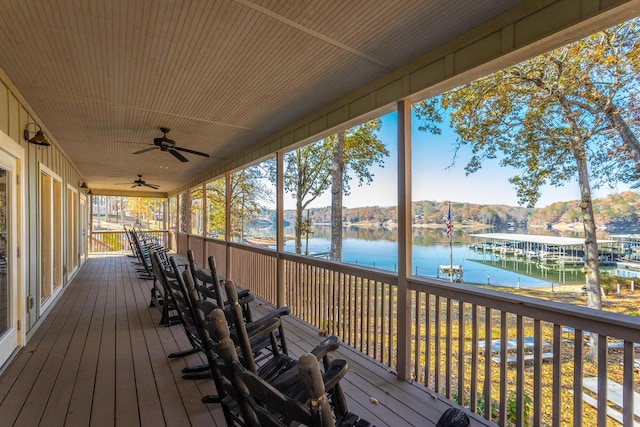 1616 Crappie Cir, Soddy Daisy, TN 37379 - wooden terrace with a water view and ceiling fan