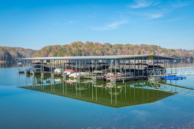 1616 Crappie Cir, Soddy Daisy, TN 37379 - dock featuring a water view, a forest view, and boat lift