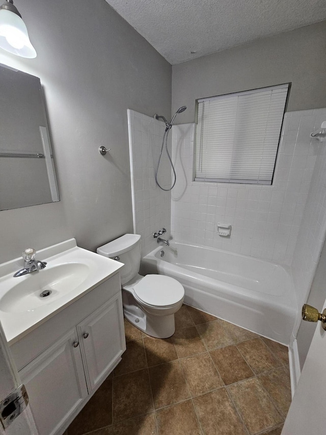 4458 Norcross Rd, Hixson, TN 37343 - full bath featuring shower / bath combination, vanity, toilet, and a textured ceiling