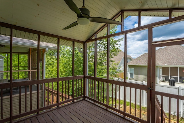 7817 Legacy Park Ct, Chattanooga, TN 37421 - unfurnished sunroom featuring ceiling fan and vaulted ceiling