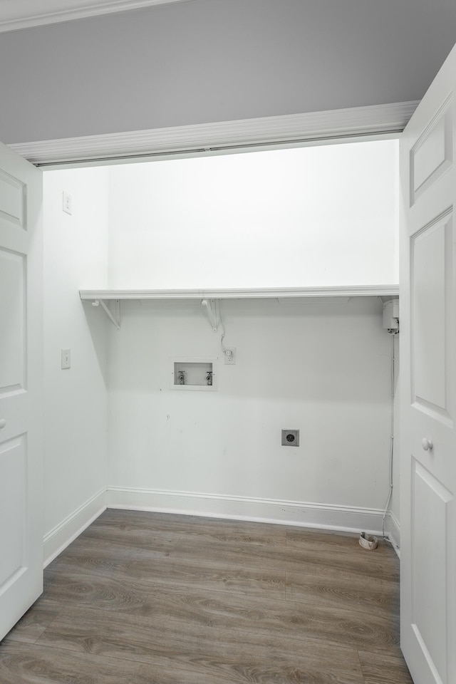 7817 Legacy Park Ct, Chattanooga, TN 37421 - laundry room featuring washer hookup, electric dryer hookup, wood finished floors, and baseboards