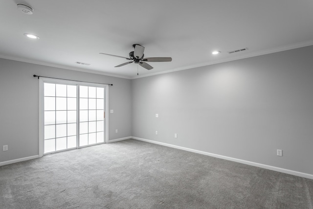 7817 Legacy Park Ct, Chattanooga, TN 37421 - spare room featuring ceiling fan, ornamental molding, baseboards, recessed lighting, and carpet
