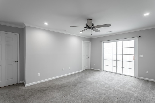 7817 Legacy Park Ct, Chattanooga, TN 37421 - carpeted spare room with a ceiling fan, baseboards, recessed lighting, and ornamental molding
