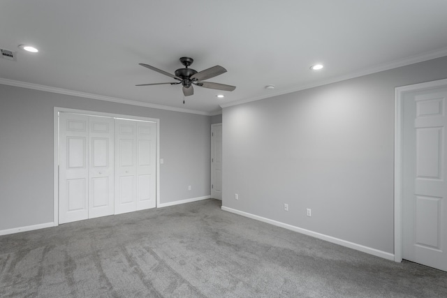 7817 Legacy Park Ct, Chattanooga, TN 37421 - unfurnished bedroom featuring recessed lighting, ornamental molding, baseboards, carpet floors, and a ceiling fan