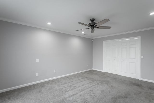 7817 Legacy Park Ct, Chattanooga, TN 37421 - unfurnished bedroom featuring recessed lighting, crown molding, baseboards, carpet flooring, and a closet