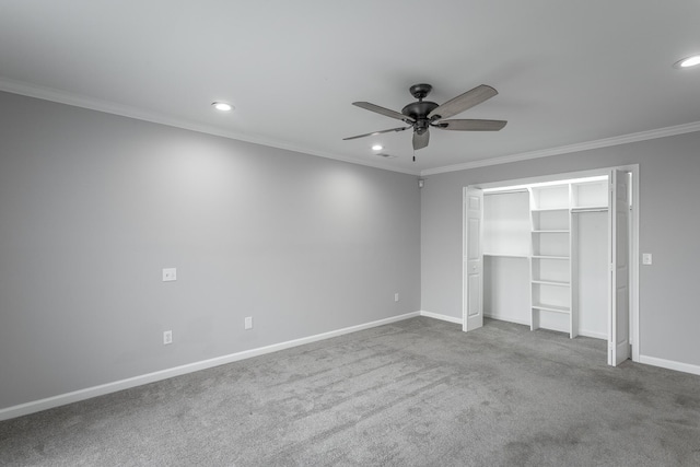 7817 Legacy Park Ct, Chattanooga, TN 37421 - unfurnished bedroom with crown molding, recessed lighting, baseboards, carpet flooring, and ceiling fan