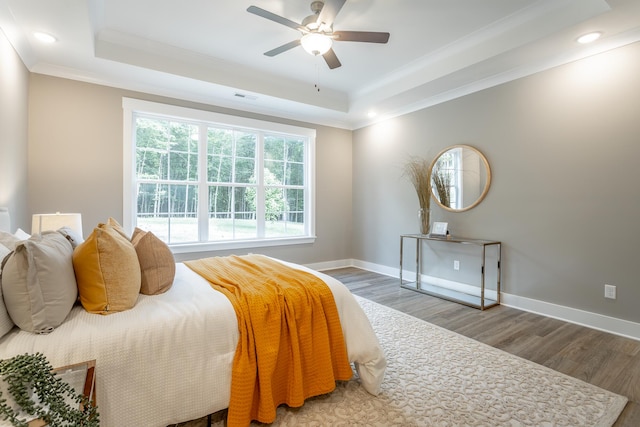 11570 Armstrong Rd, Soddy Daisy, TN 37379 - bedroom with a raised ceiling, crown molding, wood finished floors, baseboards, and recessed lighting