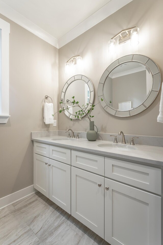 11570 Armstrong Rd, Soddy Daisy, TN 37379 - full bath featuring ornamental molding, double vanity, and baseboards