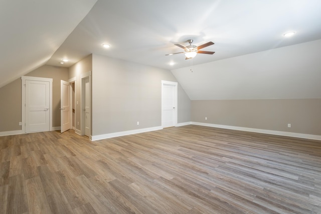 11570 Armstrong Rd, Soddy Daisy, TN 37379 - additional living space featuring a ceiling fan, vaulted ceiling, light wood-style floors, baseboards, and recessed lighting