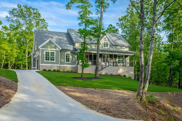 11570 Armstrong Rd, Soddy Daisy, TN 37379 - view of front of property with a porch, driveway, a front lawn, and roof with shingles