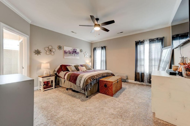 231 Winchester Dr, Rossville, GA 30741 - bedroom featuring light colored carpet, crown molding, a ceiling fan, and baseboards
