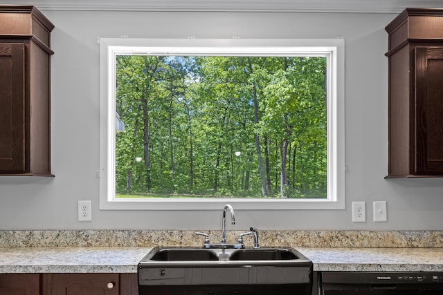 201 County Line Rd, Signal Mountain, TN 37377 - kitchen featuring a sink, light countertops, healthy amount of natural light, and dark brown cabinets