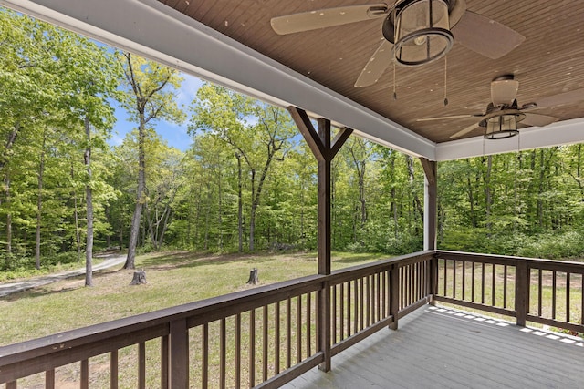 201 County Line Rd, Signal Mountain, TN 37377 - wooden terrace featuring a ceiling fan and a lawn