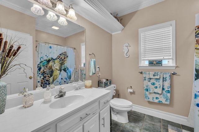 2123 Sargent Quick Dr, Chattanooga, TN 37421 - bathroom featuring vanity, ornamental molding, tile patterned floors, and a shower with shower curtain
