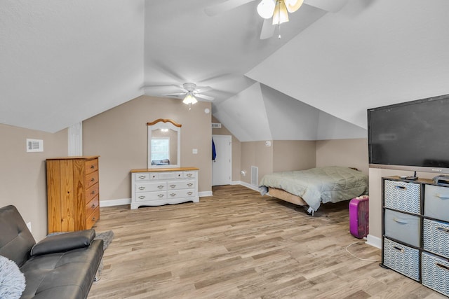 2123 Sargent Quick Dr, Chattanooga, TN 37421 - bedroom with light wood-style flooring, lofted ceiling, and a ceiling fan