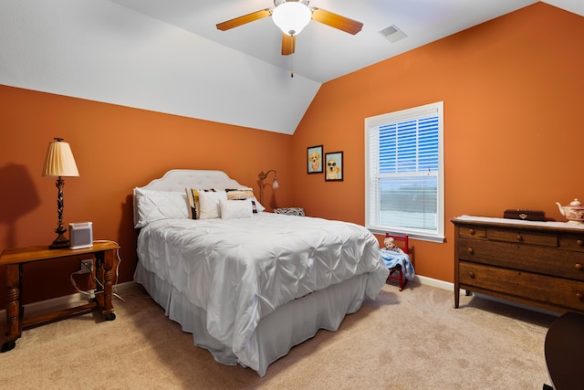 8802 Mckenzie Farm Dr, Ooltewah, TN 37363 - bedroom featuring vaulted ceiling, light carpet, baseboards, and ceiling fan