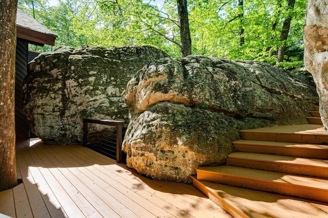 deck featuring stairway