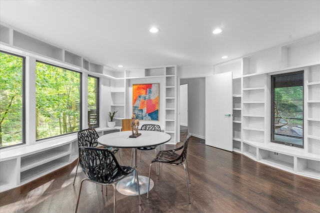 dining room featuring wood finished floors and recessed lighting