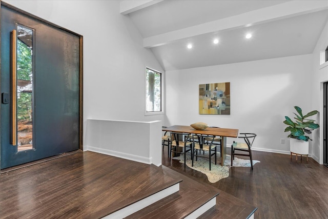 dining room featuring wood finished floors, baseboards, and recessed lighting