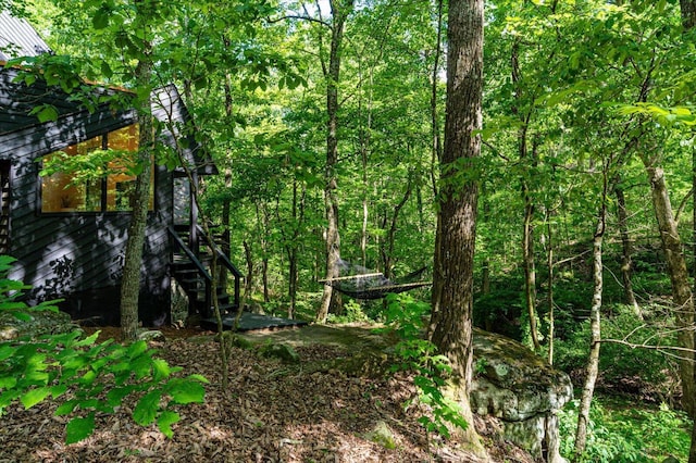 view of wooded area