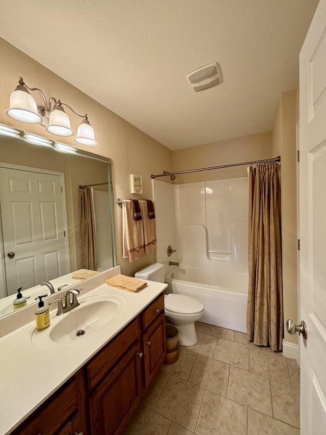 1501 Applebrook Dr, Rossville, GA 30741 - full bathroom with vanity, shower / bath combination with curtain, a textured ceiling, and toilet