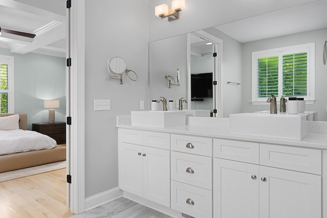 1328 Carrington Way, Chattanooga, TN 37405 - full bath with ensuite bath, beamed ceiling, baseboards, double vanity, and coffered ceiling