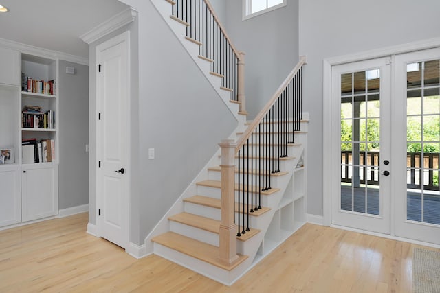 1328 Carrington Way, Chattanooga, TN 37405 - staircase with wood finished floors, french doors, ornamental molding, and baseboards