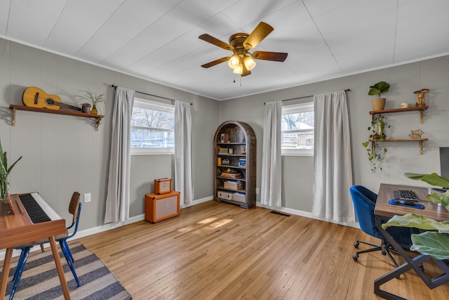 3804 Northview Ave, Chattanooga, TN 37412 - office featuring light wood-style floors, ornamental molding, a ceiling fan, and baseboards