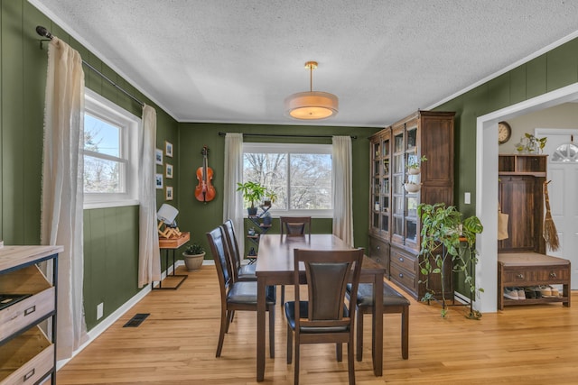 3804 Northview Ave, Chattanooga, TN 37412 - dining room with light wood-style floors, healthy amount of natural light, crown molding, a textured ceiling, and baseboards